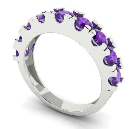 1.53 cttw Natural Amethyst Round Cut White Gold Eternity Wedding Band