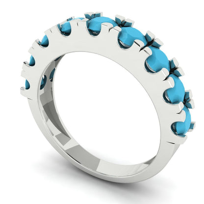 1.53 cttw Simulated Turquoise Round Cut White Gold Eternity Wedding Band