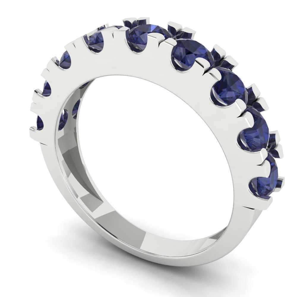 1.53 cttw Simulated Blue Sapphire Round Cut White Gold Eternity Wedding Band