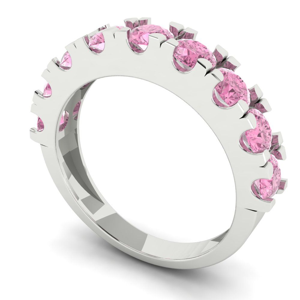 1.53 cttw Simulated Pink Diamond Round Cut White Gold Eternity Wedding Band