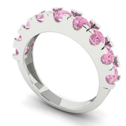 1.53 cttw Simulated Pink Diamond Round Cut White Gold Eternity Wedding Band