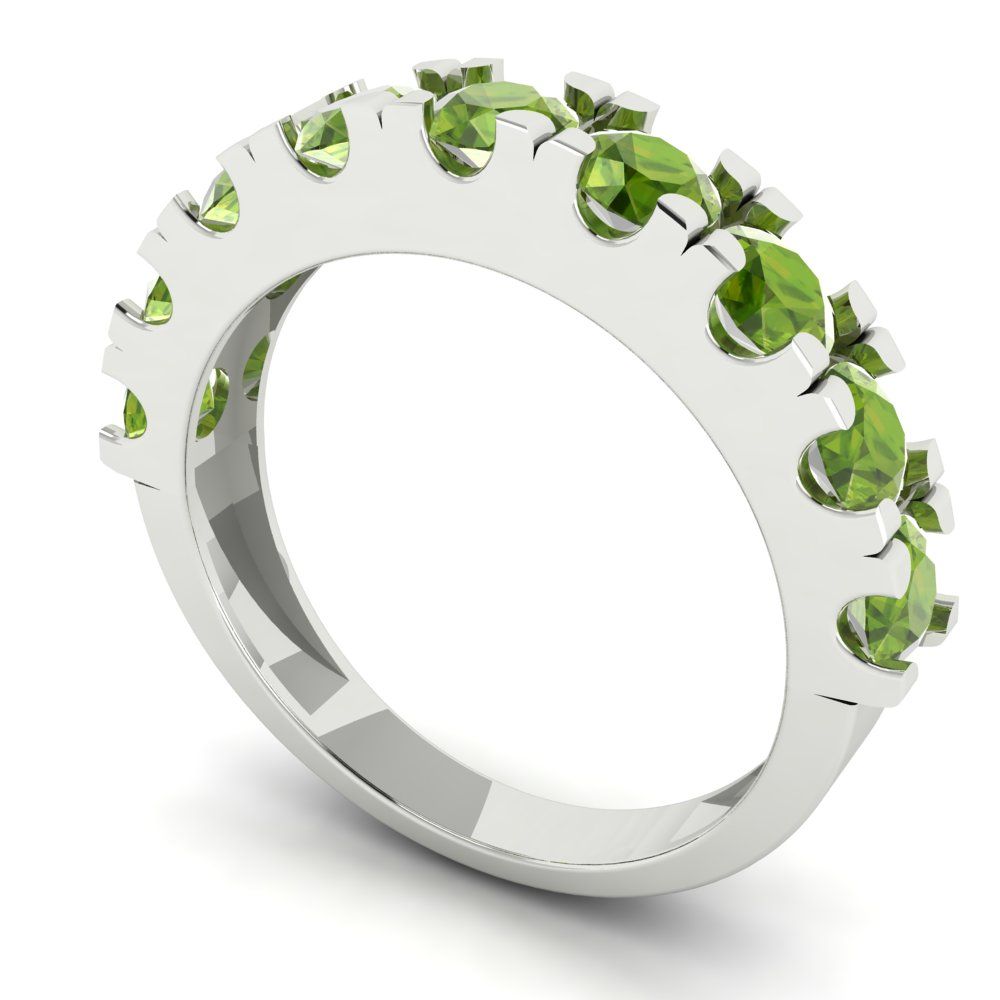 1.53 cttw Natural Peridot Round Cut White Gold Eternity Wedding Band