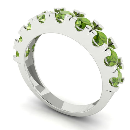 1.53 cttw Natural Peridot Round Cut White Gold Eternity Wedding Band
