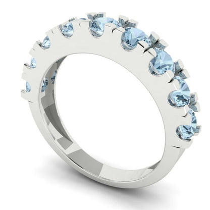 1.53 cttw Natural Aquamarine Round Cut White Gold Eternity Wedding Band