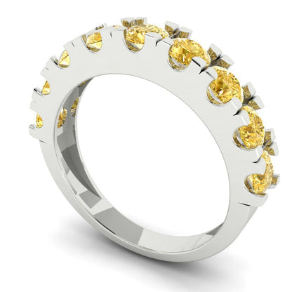 1.53 cttw Yellow Moissanite Round Cut White Gold Eternity Wedding Band