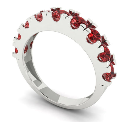 1.53 cttw Natural Garnet Round Cut White Gold Eternity Wedding Band