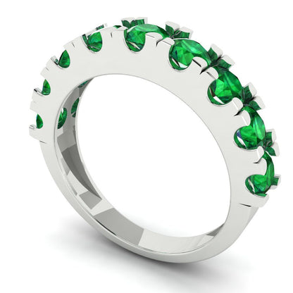1.53 cttw Simulated Emerald Round Cut White Gold Eternity Wedding Band