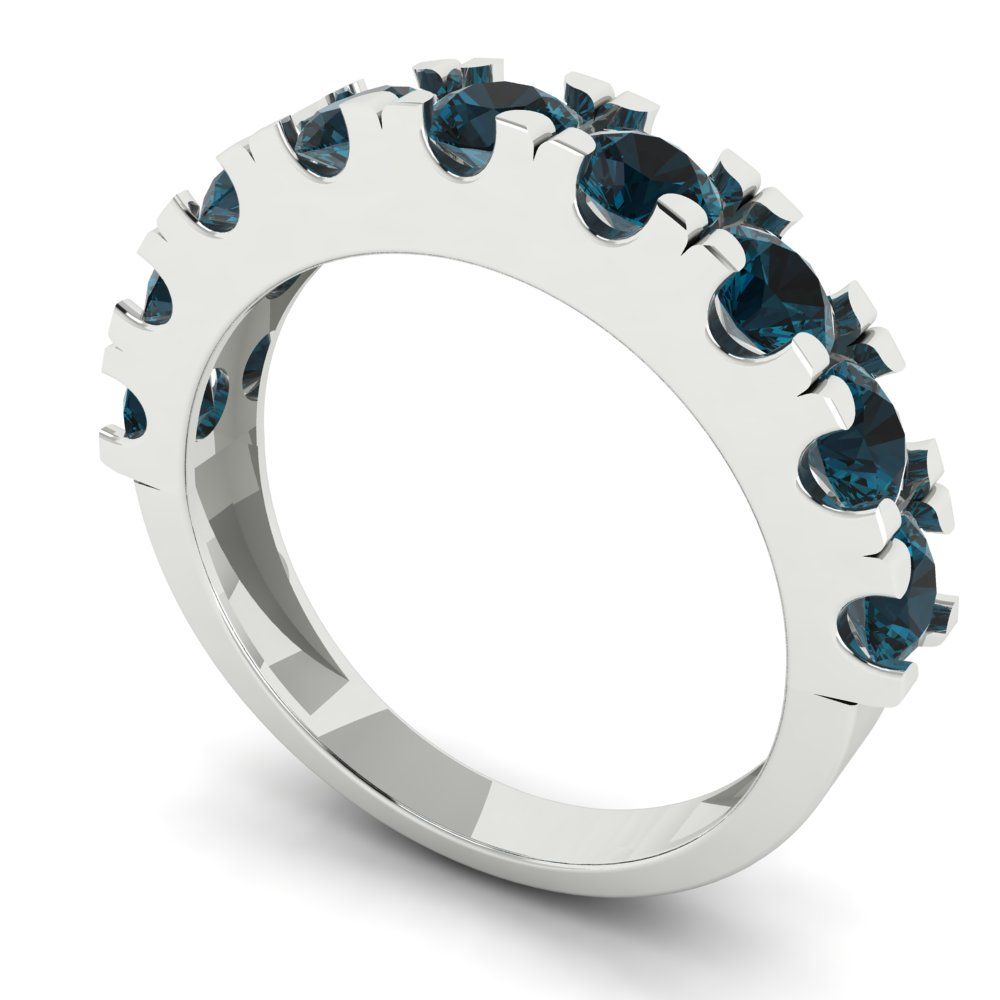 1.53 cttw Natural London Blue Topaz Round Cut White Gold Eternity Wedding Band