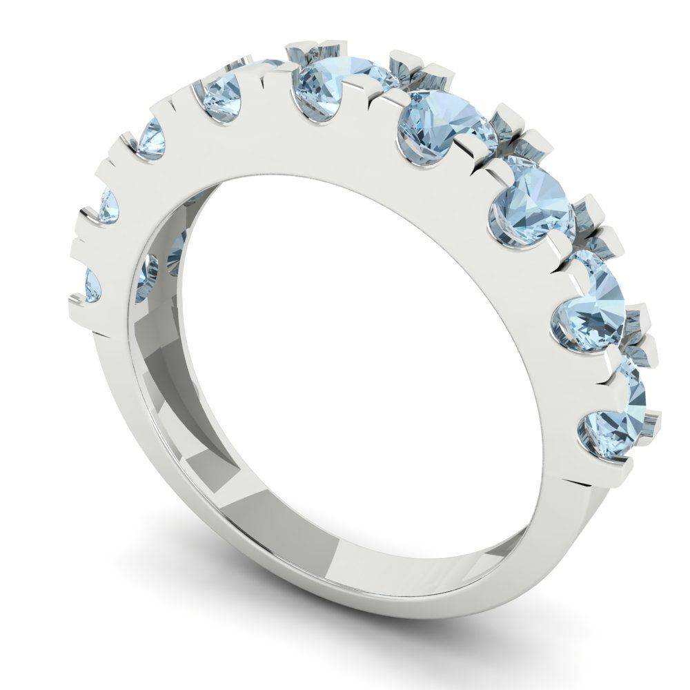 1.53 cttw Natural Sky Blue Topaz Round Cut White Gold Eternity Wedding Band