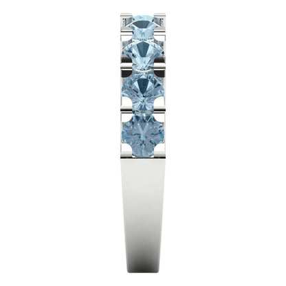 1.53 cttw Natural Aquamarine Round Cut White Gold Eternity Wedding Band