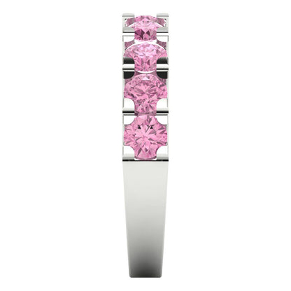 1.53 cttw Simulated Pink Diamond Round Cut White Gold Eternity Wedding Band
