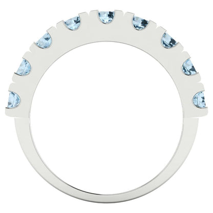 1.53 cttw Natural Swiss Blue Topaz Round Cut White Gold Eternity Wedding Band