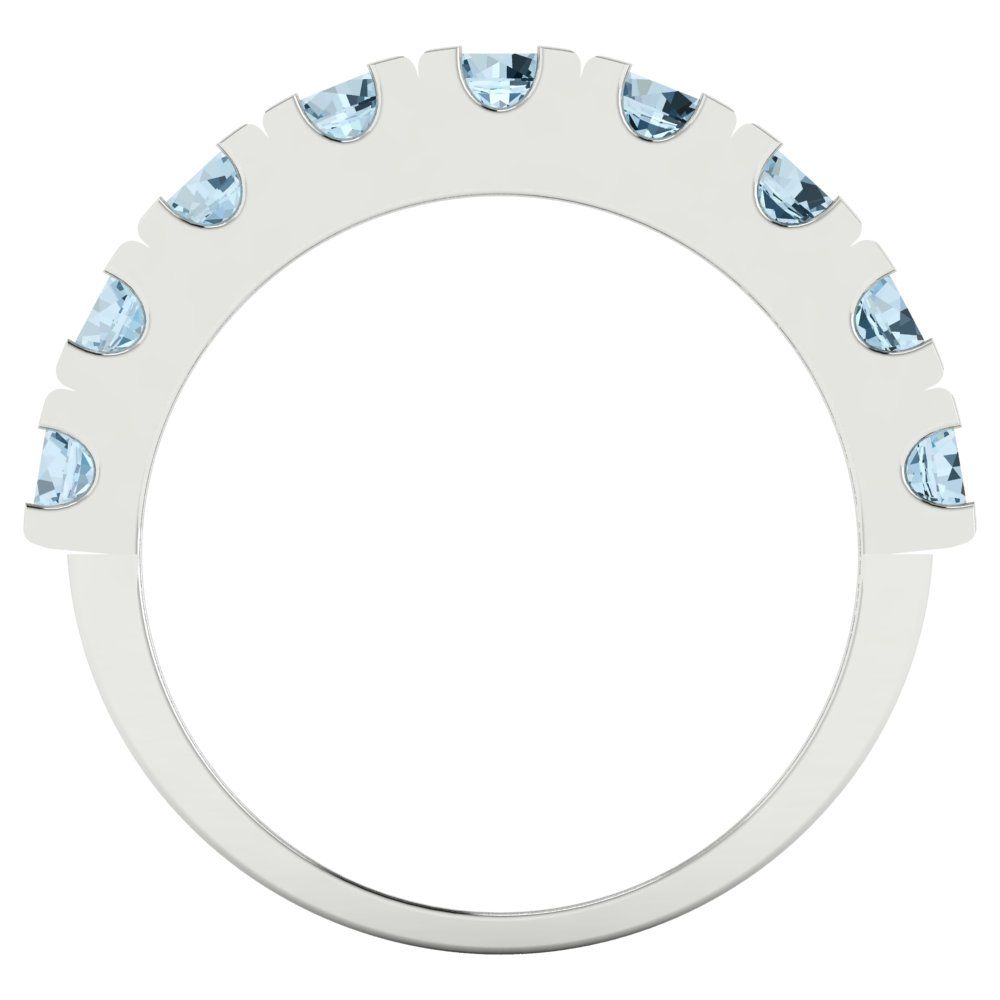 1.53 cttw Natural Aquamarine Round Cut White Gold Eternity Wedding Band