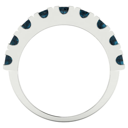 1.53 cttw Natural London Blue Topaz Round Cut White Gold Eternity Wedding Band