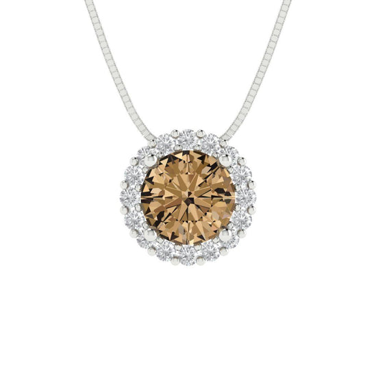 1.16cttw Round Cut Champagne Gold-Plated 925 Silver Pendant and 16" Box-Chain Necklace