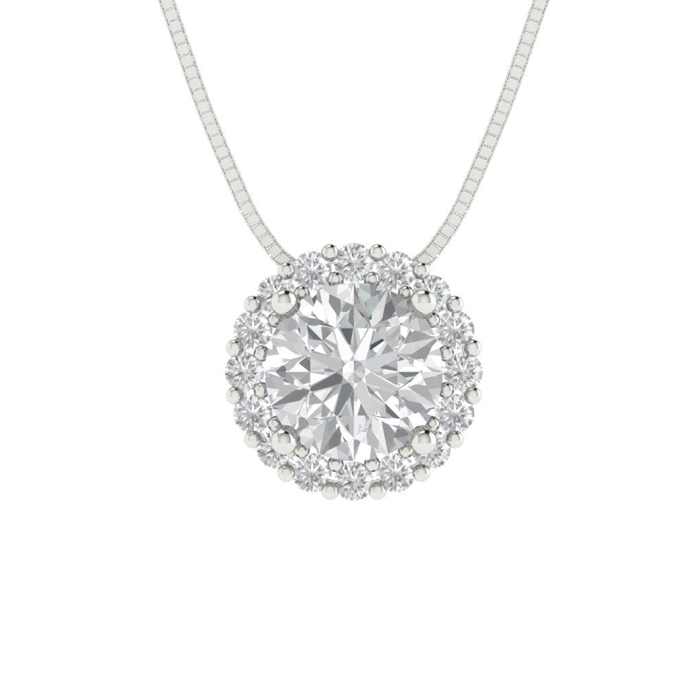 1.16cttw Round Cut Clear Gold-Plated 925 Silver Pendant and 16" Box-Chain Necklace