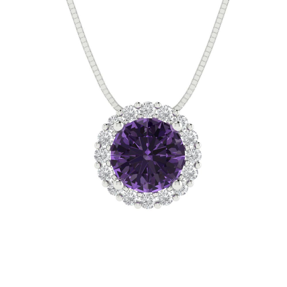 1.16cttw Round Cut Alexandrite Gold-Plated 925 Silver Pendant and 16" Box-Chain Necklace