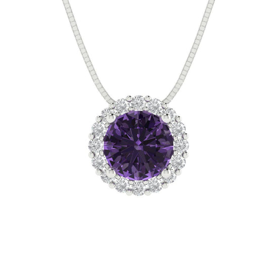 1.16cttw Round Cut Alexandrite Gold-Plated 925 Silver Pendant and 16" Box-Chain Necklace