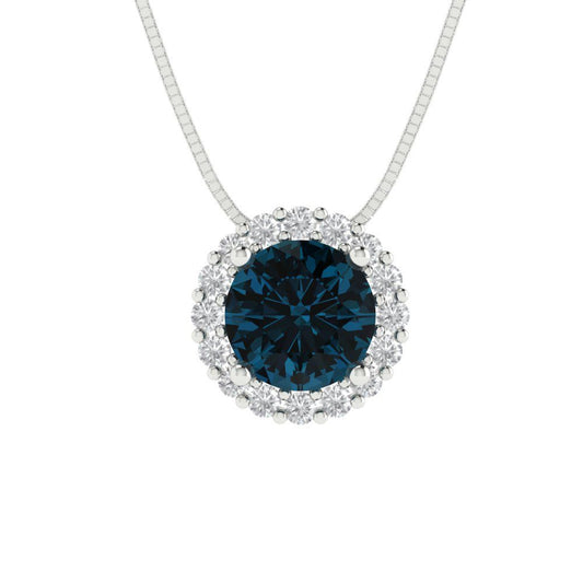 1.16 tcw Necklace Pendant - 14K White Gold Round Cut Halo London - Adjustable Length - 15in Box Chain to 18in