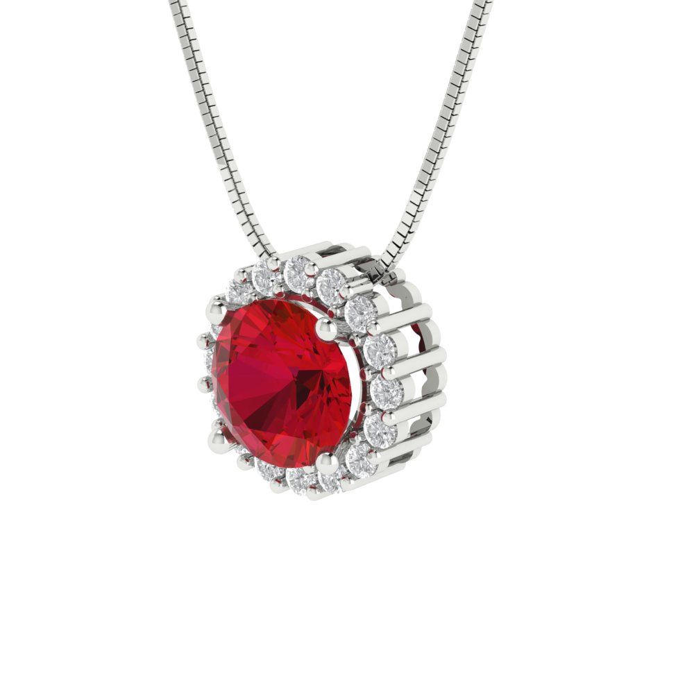 1.16 tcw Necklace Pendant - 14K White Gold Round Cut Halo Pink Tourmaline - Adjustable Length - 15in Box Chain to 18in