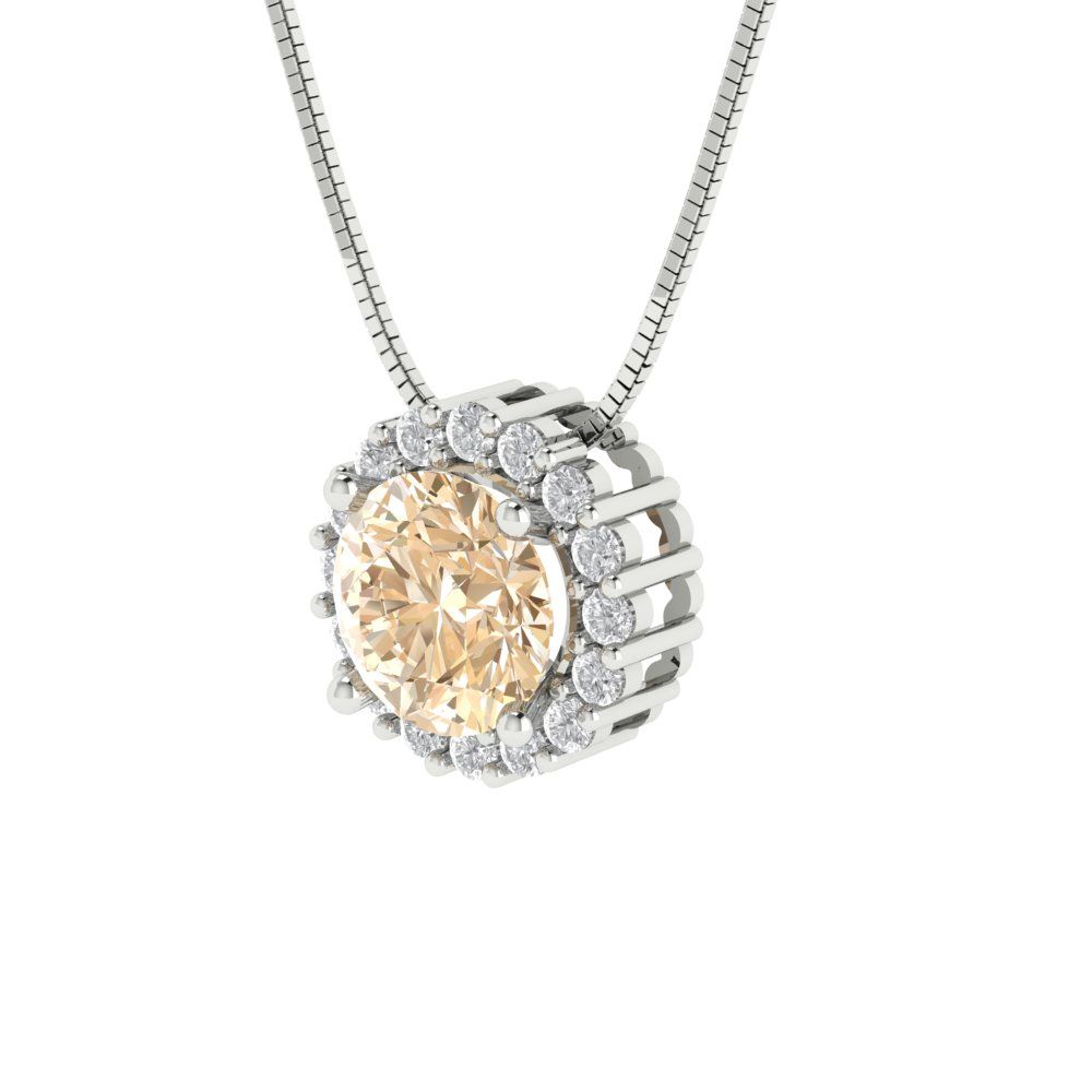 1.16 tcw Necklace Pendant - 14K White Gold Round Cut Halo Morganite - Adjustable Length - 15in Box Chain to 18in