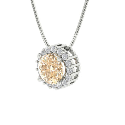 1.16 tcw Necklace Pendant - 14K White Gold Round Cut Halo Morganite - Adjustable Length - 15in Box Chain to 18in