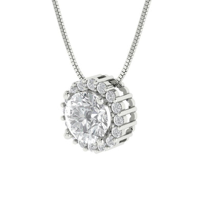 1.16 tcw Necklace Pendant - 14K White Gold Round Cut Halo Moissanite - Adjustable Length - 15in Box Chain to 18in