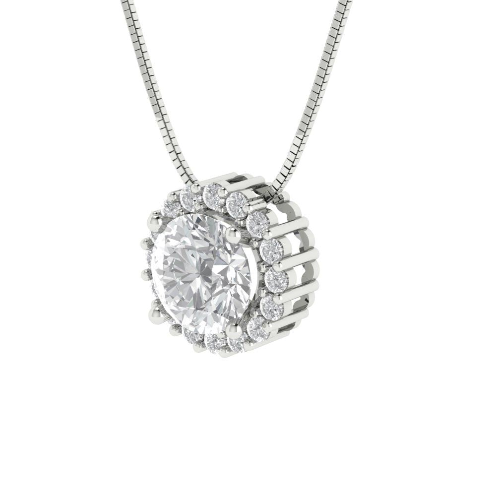 1.16cttw Round Cut Clear Gold-Plated 925 Silver Pendant and 16" Box-Chain Necklace