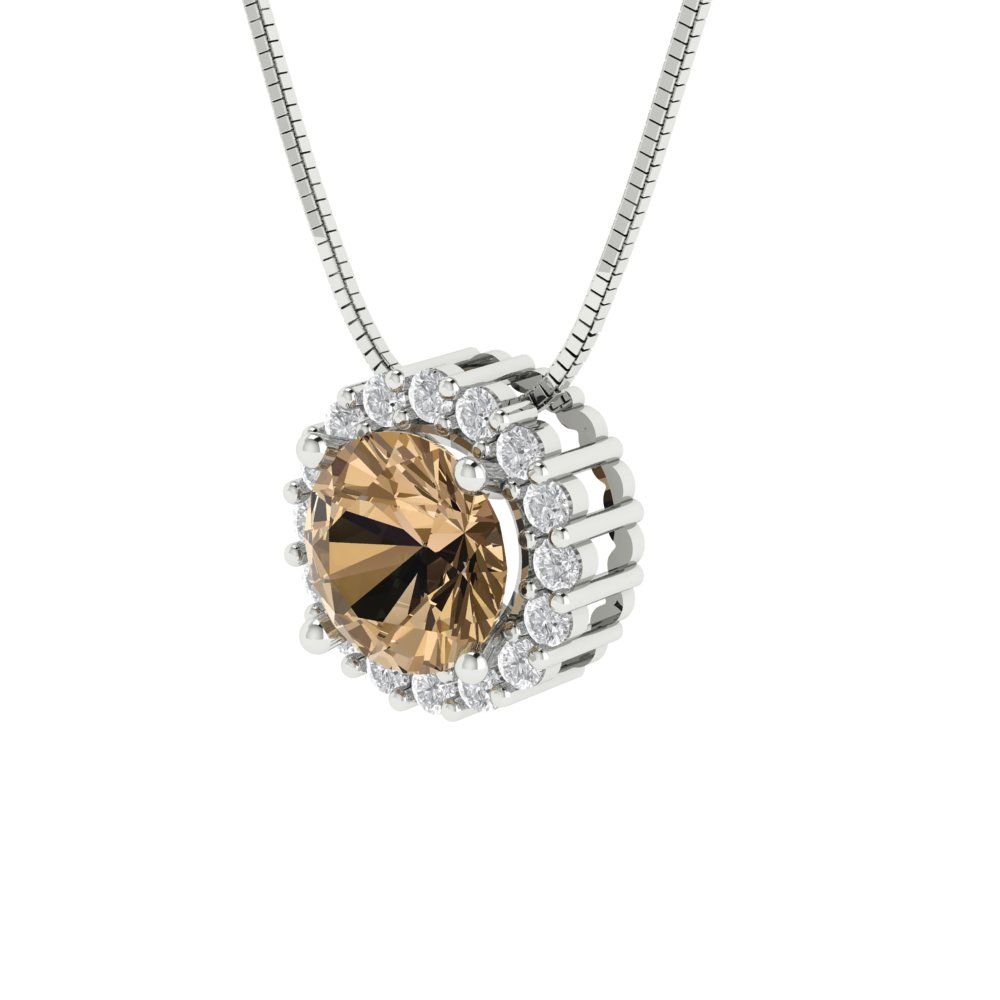 1.16cttw Round Cut Champagne Gold-Plated 925 Silver Pendant and 16" Box-Chain Necklace