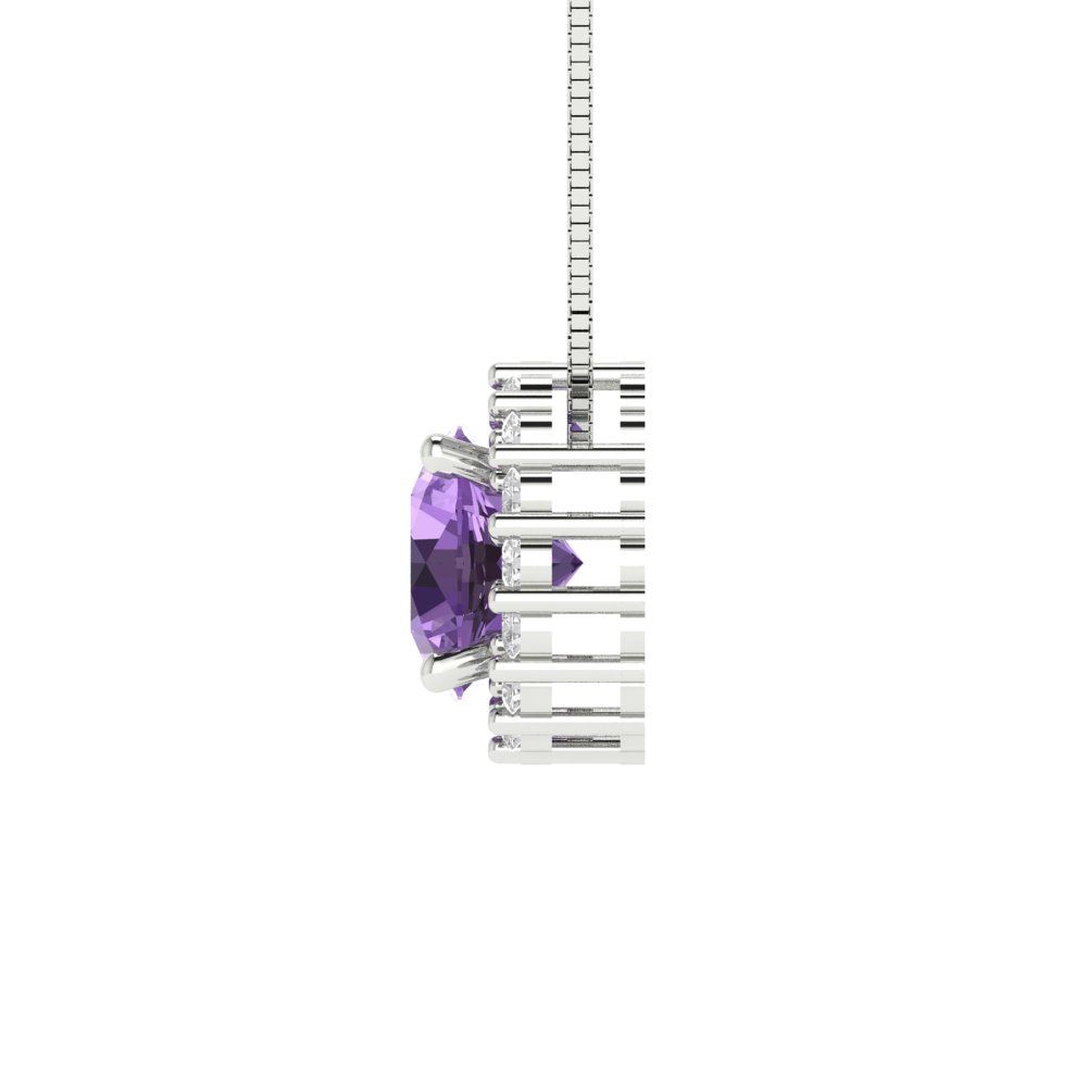 1.16 tcw Necklace Pendant - 14K White Gold Round Cut Halo Alexandrite - Adjustable Length - 15in Box Chain to 18in