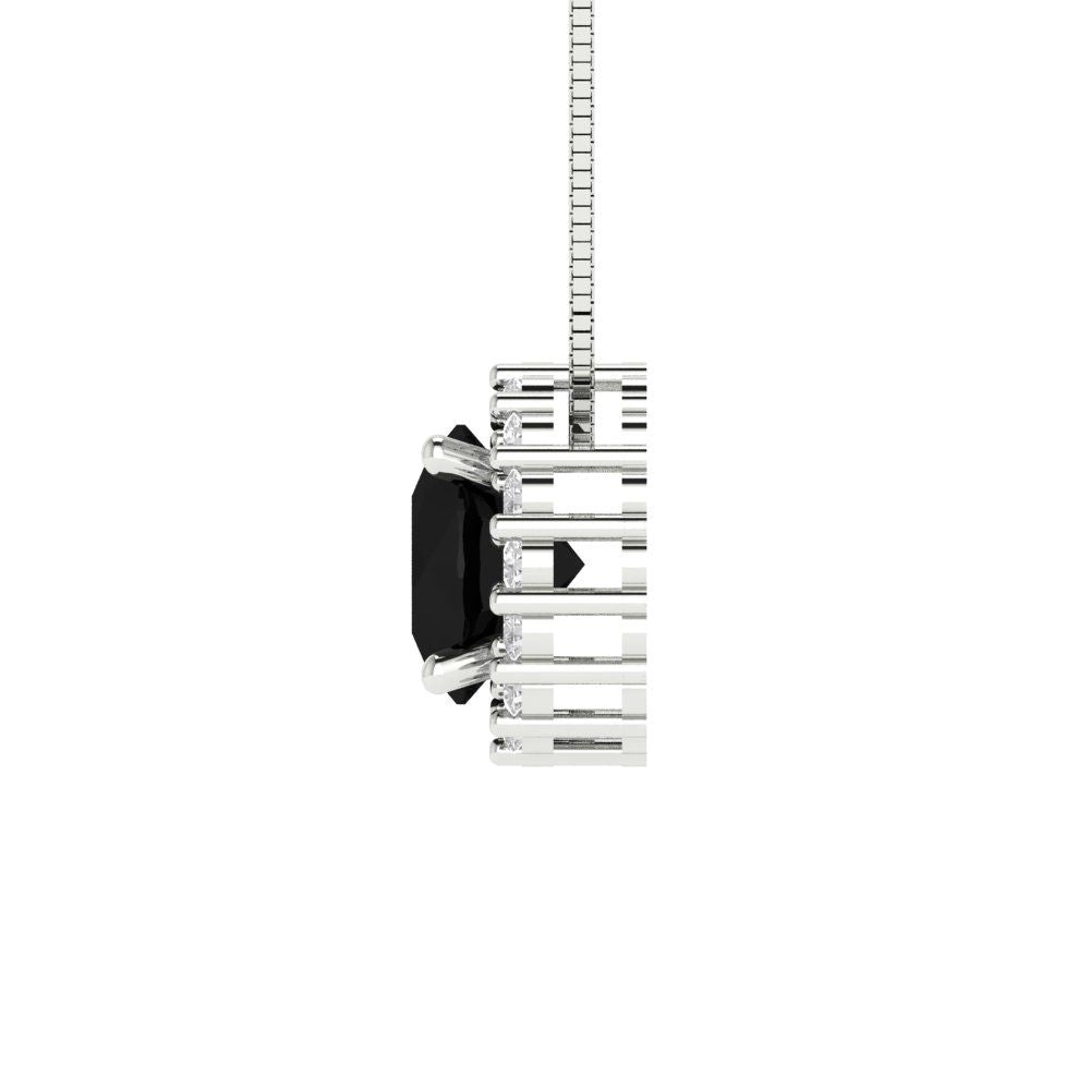 1.16 tcw Necklace Pendant - 14K White Gold Round Cut Halo Onyx - Adjustable Length - 15in Box Chain to 18in