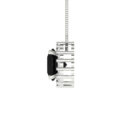 1.16 tcw Necklace Pendant - 14K White Gold Round Cut Halo Onyx - Adjustable Length - 15in Box Chain to 18in