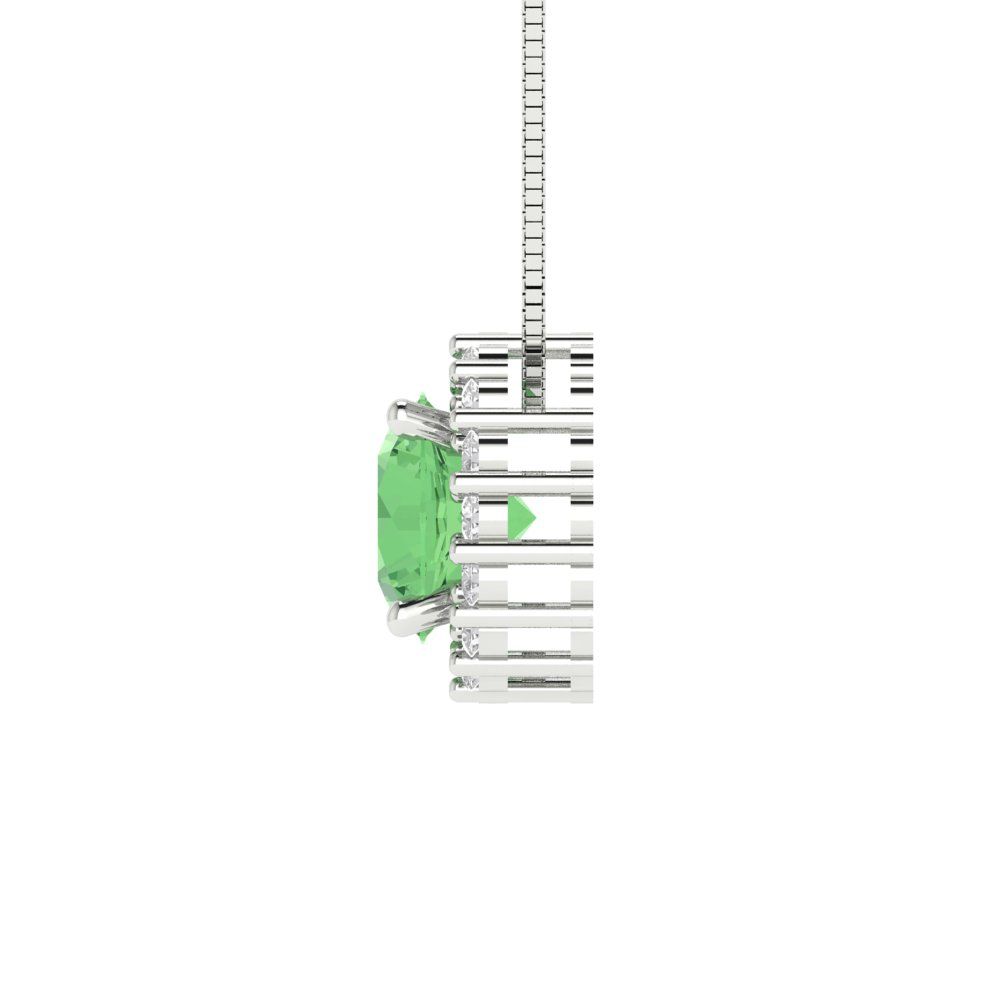 1.16 tcw Necklace Pendant - 14K White Gold Round Cut Halo Green - Adjustable Length - 15in Box Chain to 18in