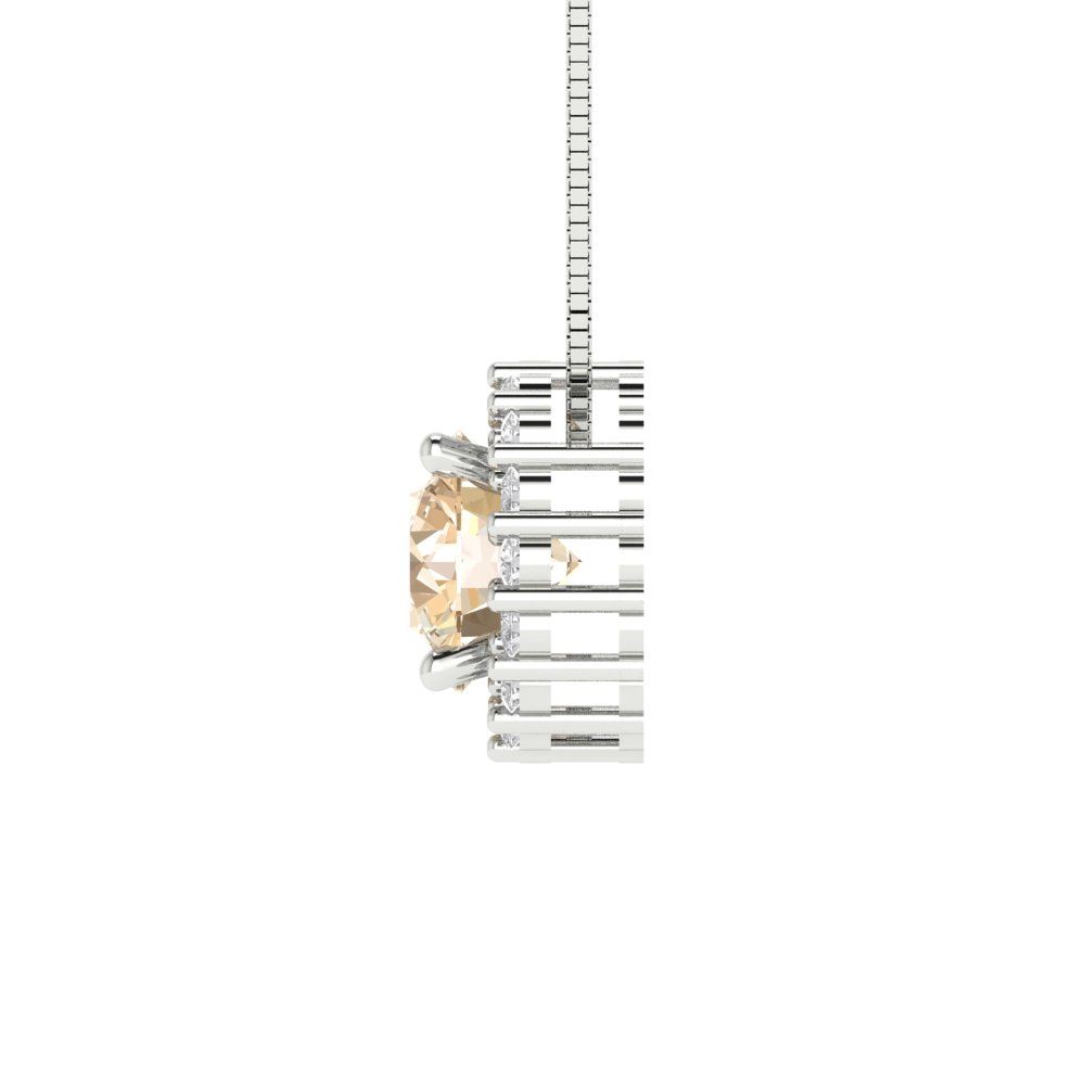 1.16 tcw Necklace Pendant - 14K White Gold Round Cut Halo Morganite - Adjustable Length - 15in Box Chain to 18in