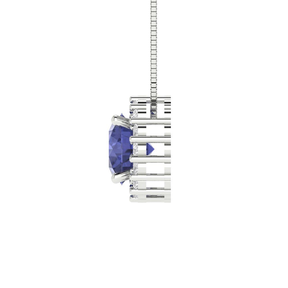 1.16 tcw Necklace Pendant - 14K White Gold Round Cut Halo Tanzanite - Adjustable Length - 15in Box Chain to 18in
