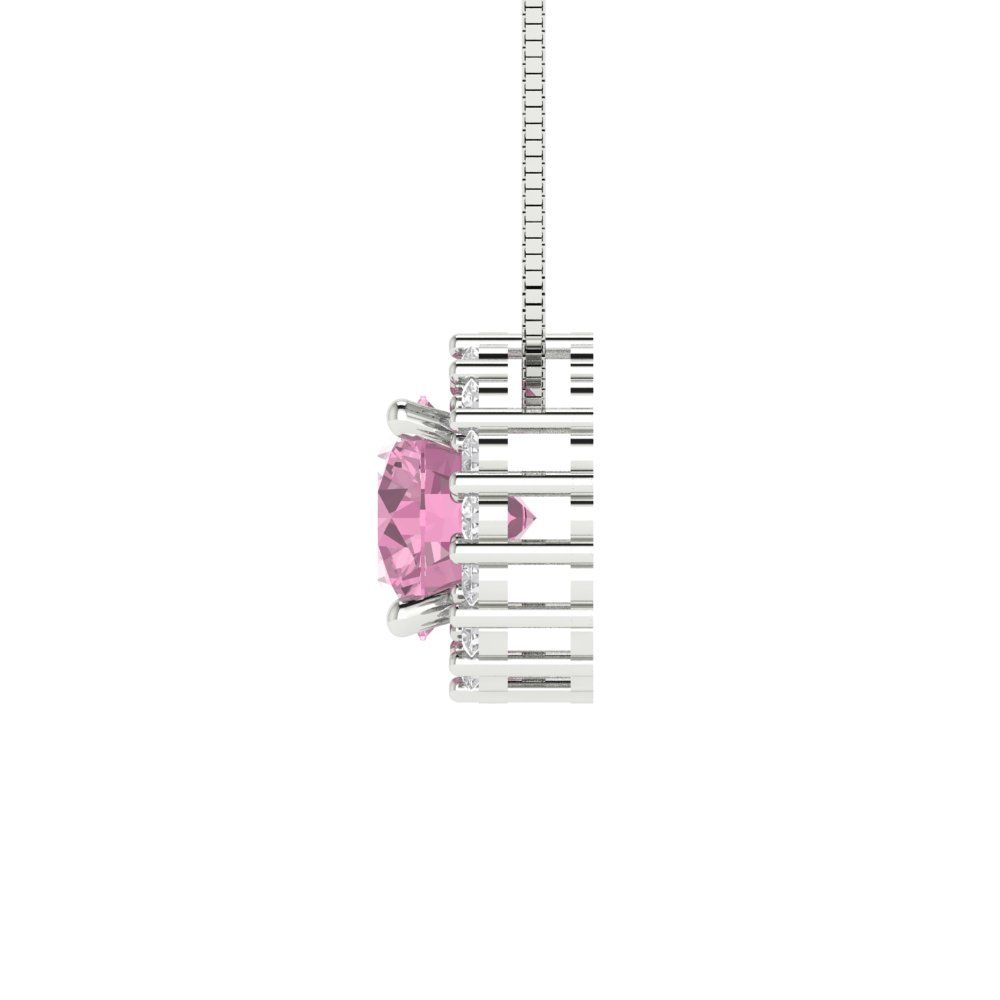 1.16 tcw Necklace Pendant - 14K White Gold Round Cut Halo Pink - Adjustable Length - 15in Box Chain to 18in