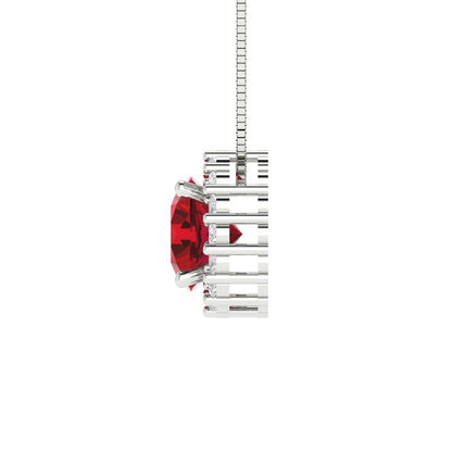 1.16 tcw Necklace Pendant - 14K White Gold Round Cut Halo Pink Tourmaline - Adjustable Length - 15in Box Chain to 18in