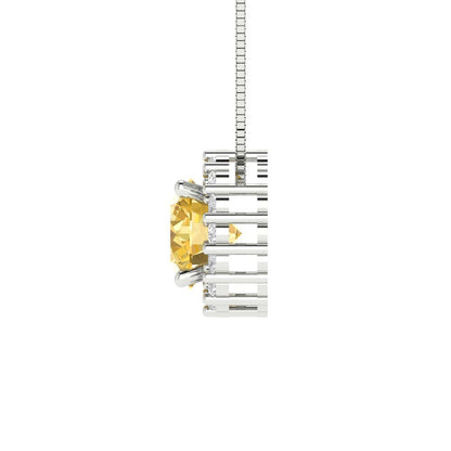 1.16 tcw Necklace Pendant - 14K White Gold Round Cut Halo Citrine - Adjustable Length - 15in Box Chain to 18in