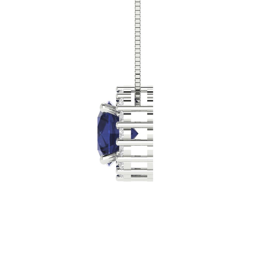 1.16 tcw Necklace Pendant - 14K White Gold Round Cut Halo Bluesapphire - Adjustable Length - 15in Box Chain to 18in