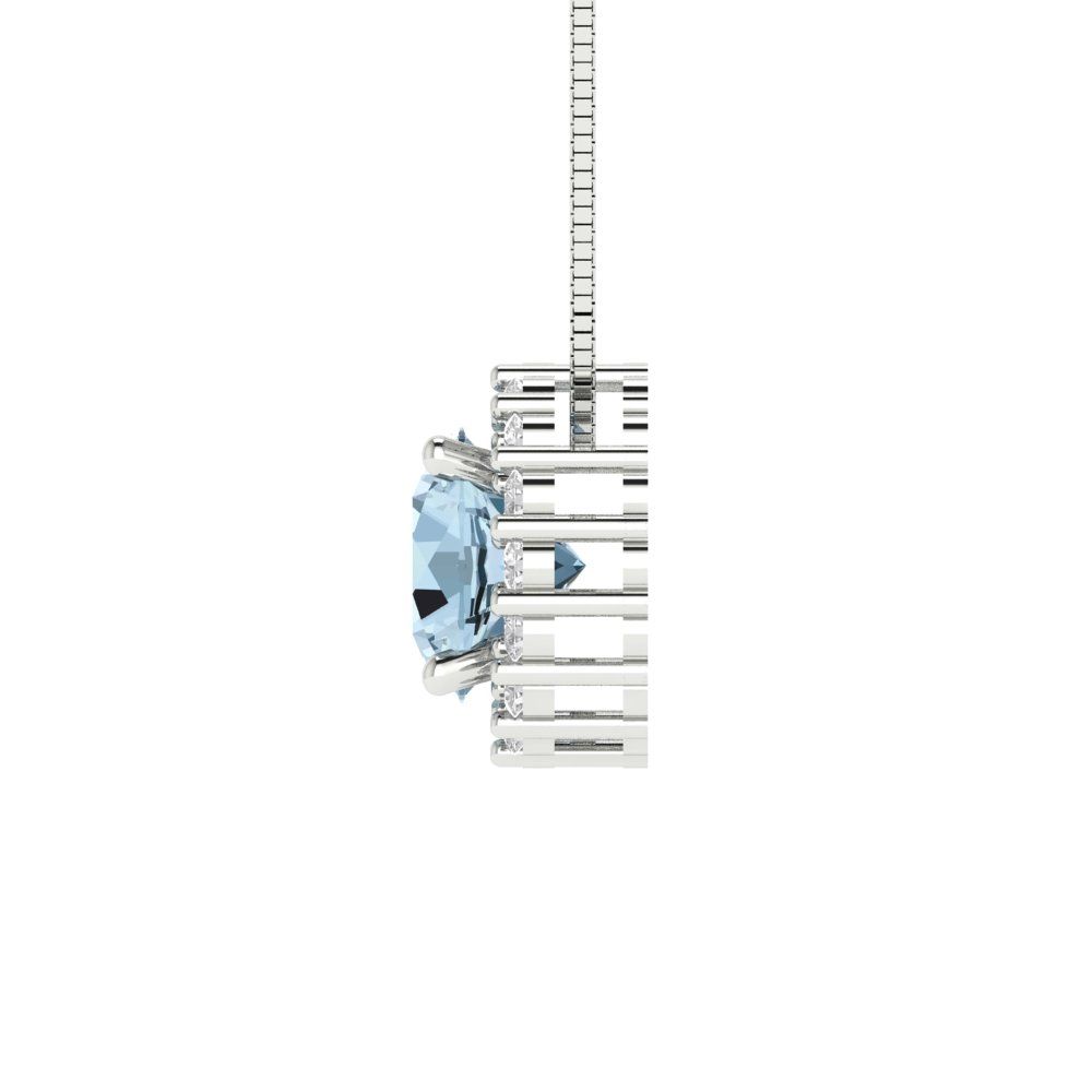 1.16 tcw Necklace Pendant - 14K White Gold Round Cut Halo Swiss Blue Topaz - Adjustable Length - 15in Box Chain to 18in