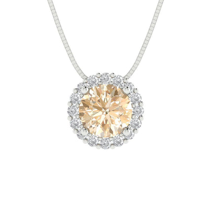 1.16 tcw Necklace Pendant - 14K White Gold Round Cut Halo Morganite - Adjustable Length - 15in Box Chain to 18in