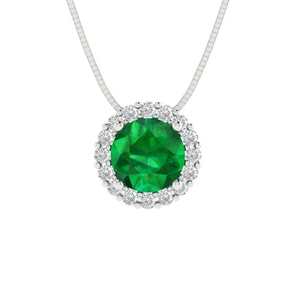 1.16cttw Round Cut Emerald Gold-Plated 925 Silver Pendant and 16" Box-Chain Necklace