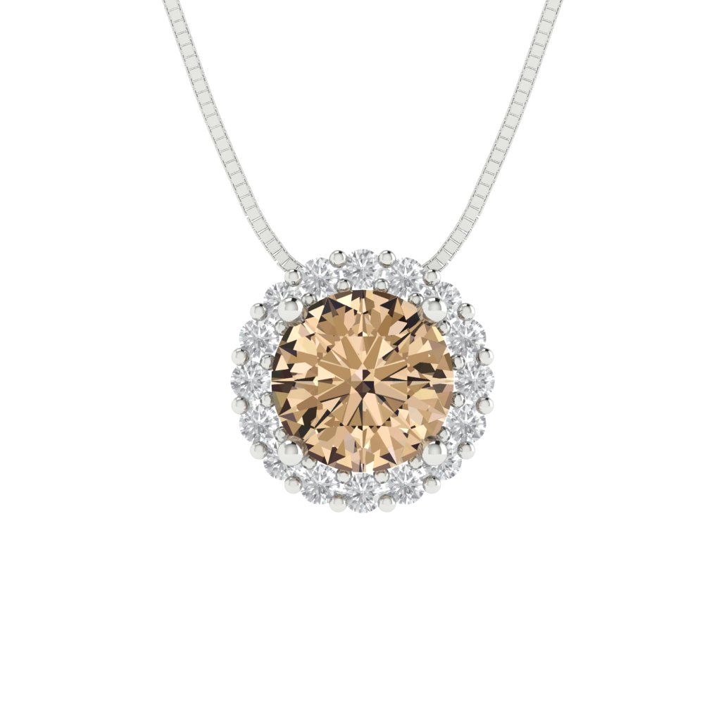 1.16 tcw Necklace Pendant - 14K White Gold Round Cut Halo Yellow Moissanite - Adjustable Length - 15in Box Chain to 18in