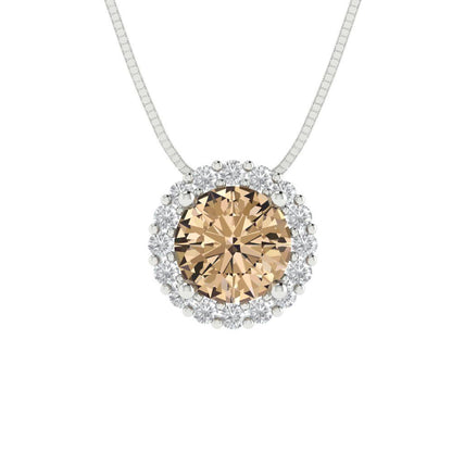 1.16 tcw Necklace Pendant - 14K White Gold Round Cut Halo Yellow Moissanite - Adjustable Length - 15in Box Chain to 18in