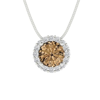 1.16cttw Round Cut Champagne Gold-Plated 925 Silver Pendant and 16" Box-Chain Necklace
