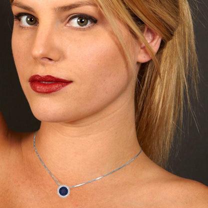 1.16cttw Round Cut Blue Sapphire Gold-Plated 925 Silver Pendant and 16" Box-Chain Necklace