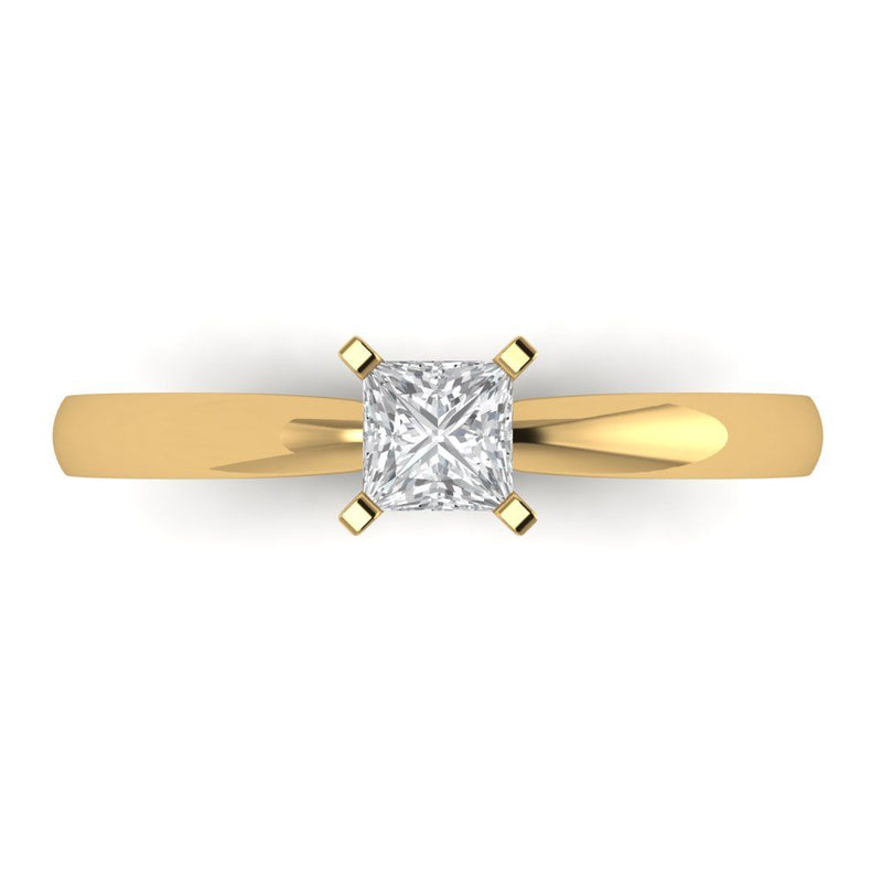 0.5 ct Brilliant Princess Cut Natural Diamond Stone Clarity SI1-2 Color G-H Yellow Gold Solitaire Ring