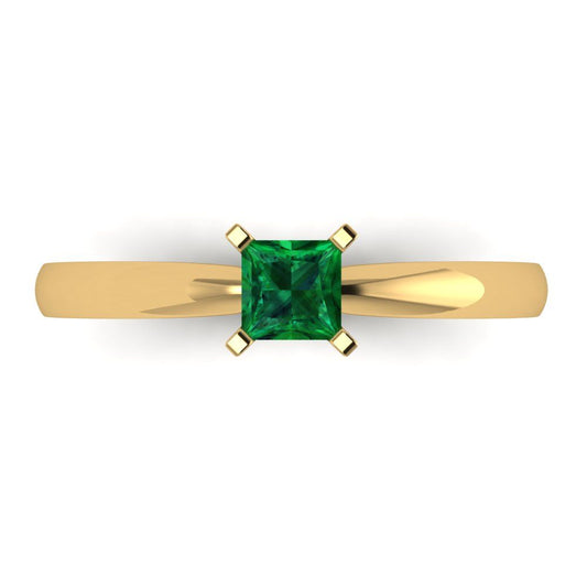 0.5 cttw Simulated Emerald Solitaire  Engagement Ring - Solid Yellow Gold (VVS1, Princess Cut,4mm)