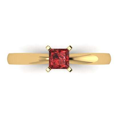 0.5 cttw Natural Garnet Solitaire  Engagement Ring - Solid Gold (Princess Cut,4mm)