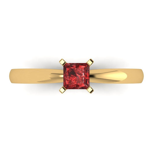 0.5 cttw Natural Garnet Solitaire  Engagement Ring - Solid Yellow Gold (VVS1, Princess Cut,4mm)